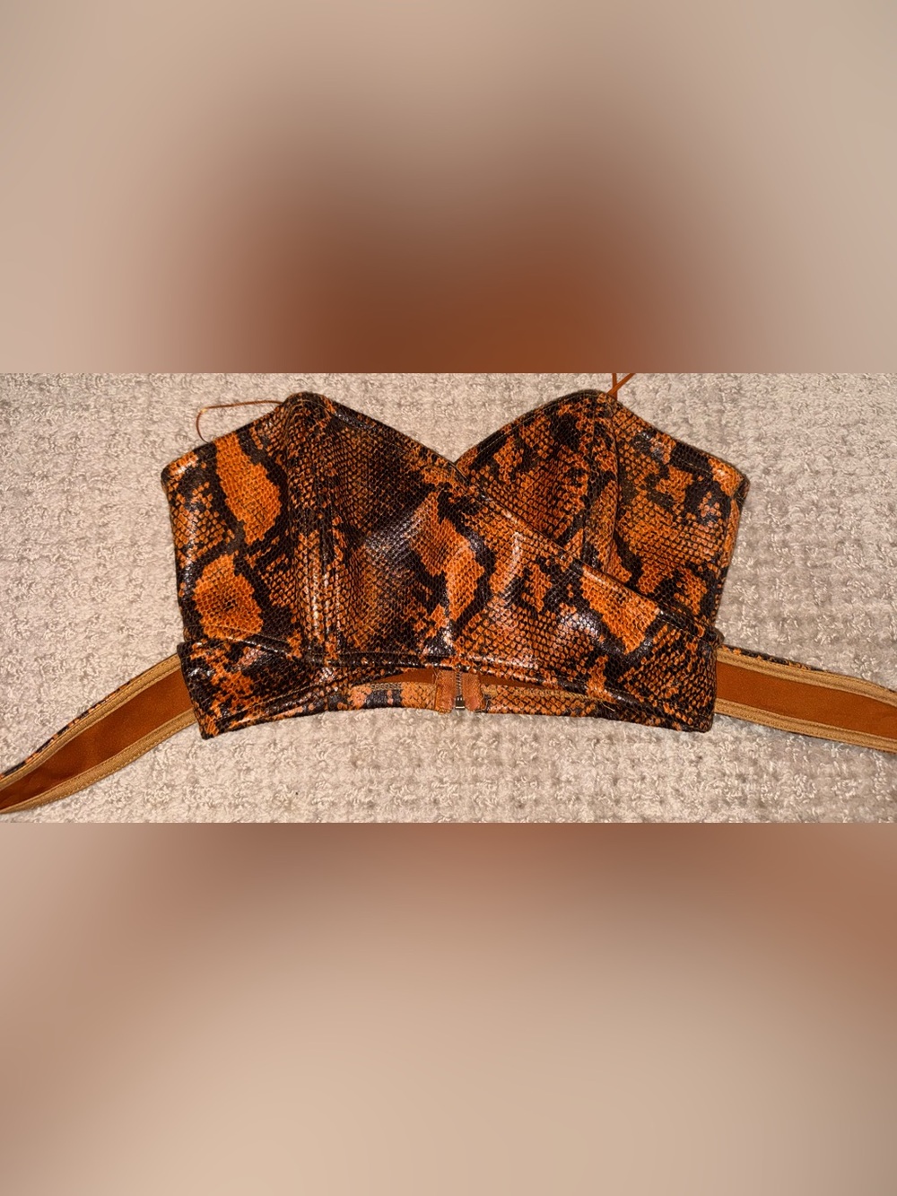 Urban Outfitters Snake Print Bustier Crop Top Medium M Orange Corset Tie Back